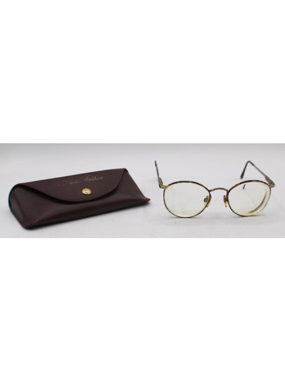 Brooks Brothers Gold Tortoise Shell Round Eyeglass Frames Leather Case 49-19-135